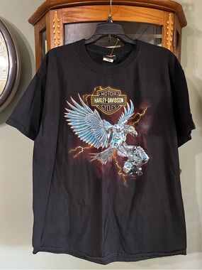 Vintage Harley Davison 2016 Eagle Engine Battleship Alabama Tee Hanes Beefy